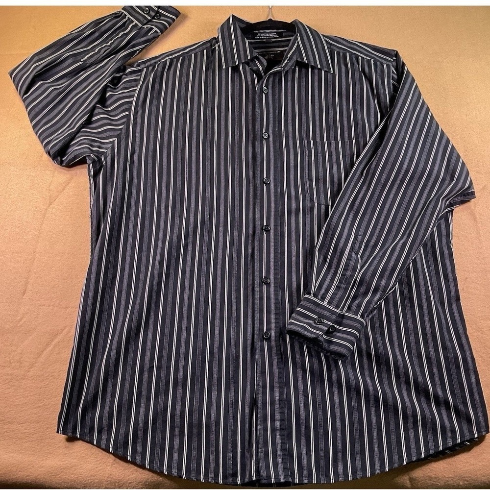 Beverly Hills Polo Club Mens Large Black Striped Long Sleeve Button Down Shirt